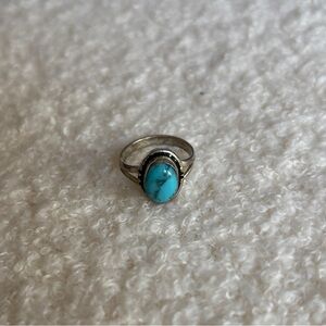 Sterling Silver Turquoise Oval Ring - Bright Blue Stone